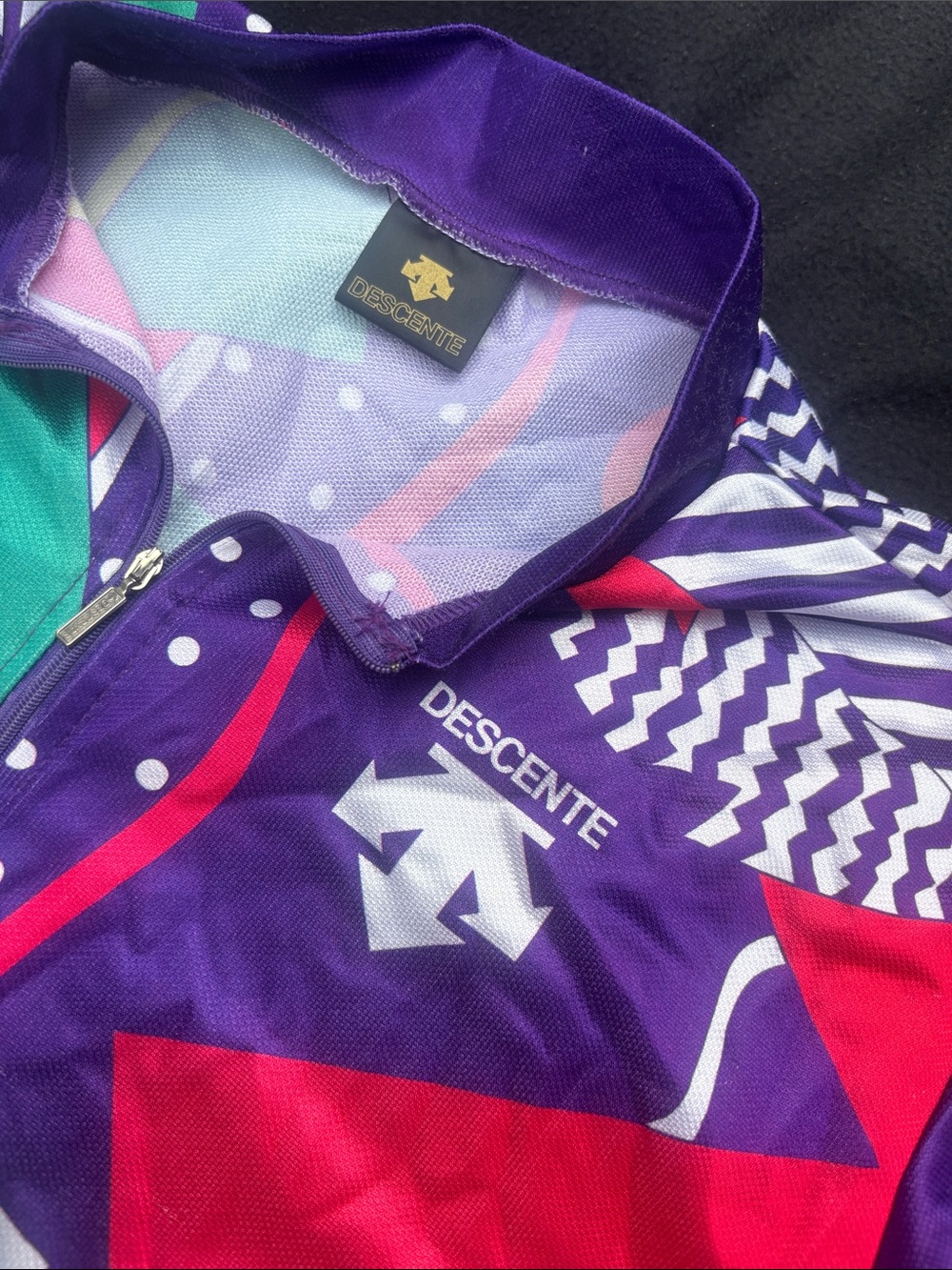Descente Purple, Red & White Geometric Zip Pullover Vintage
